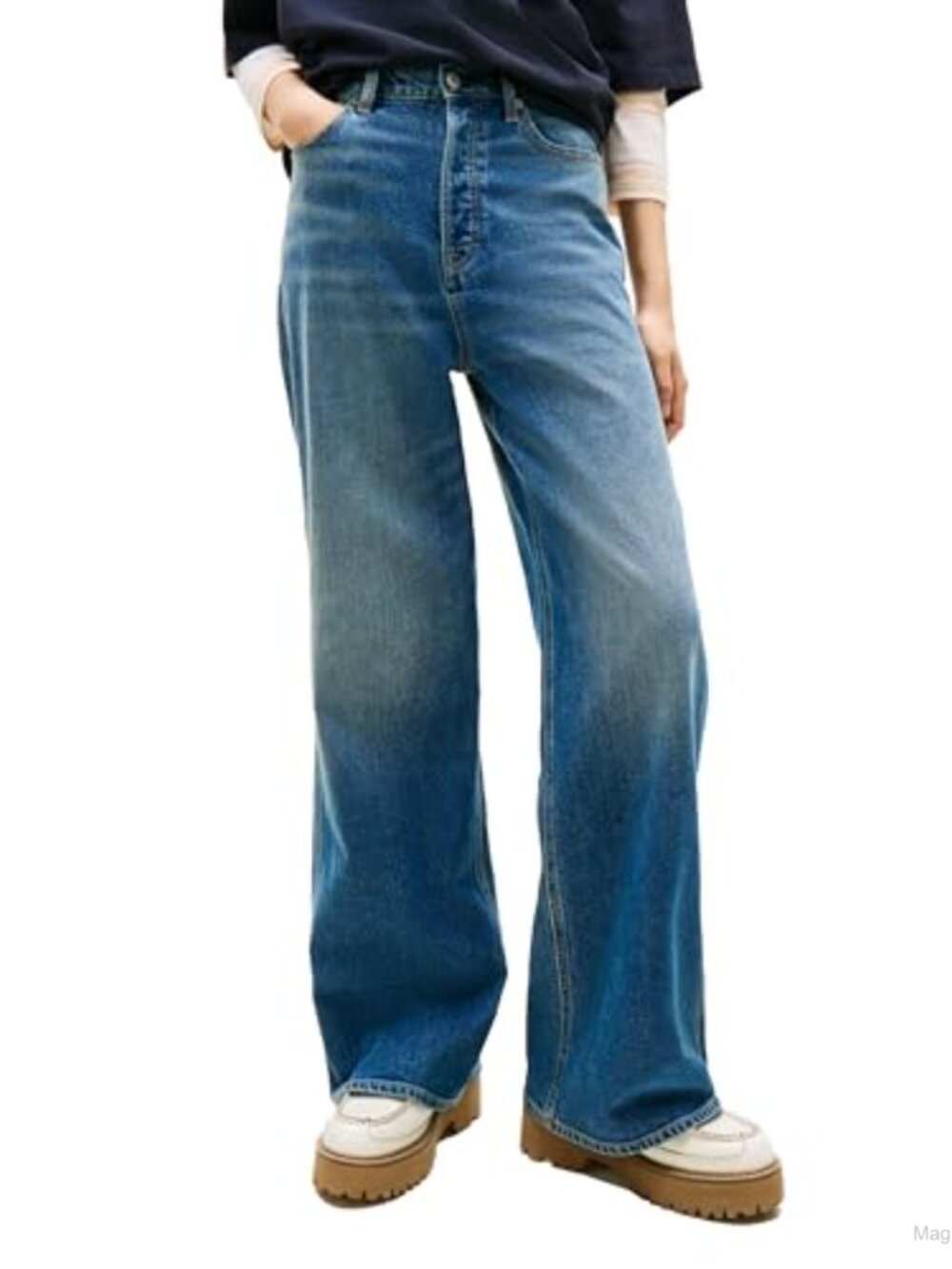 High Rise Wide Leg Jeans Stretch Cotton Blend Casual Denim
